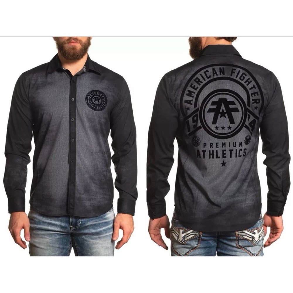 AMERICAN FIGHTER Men's Button Down Shirt INTERFERENCE